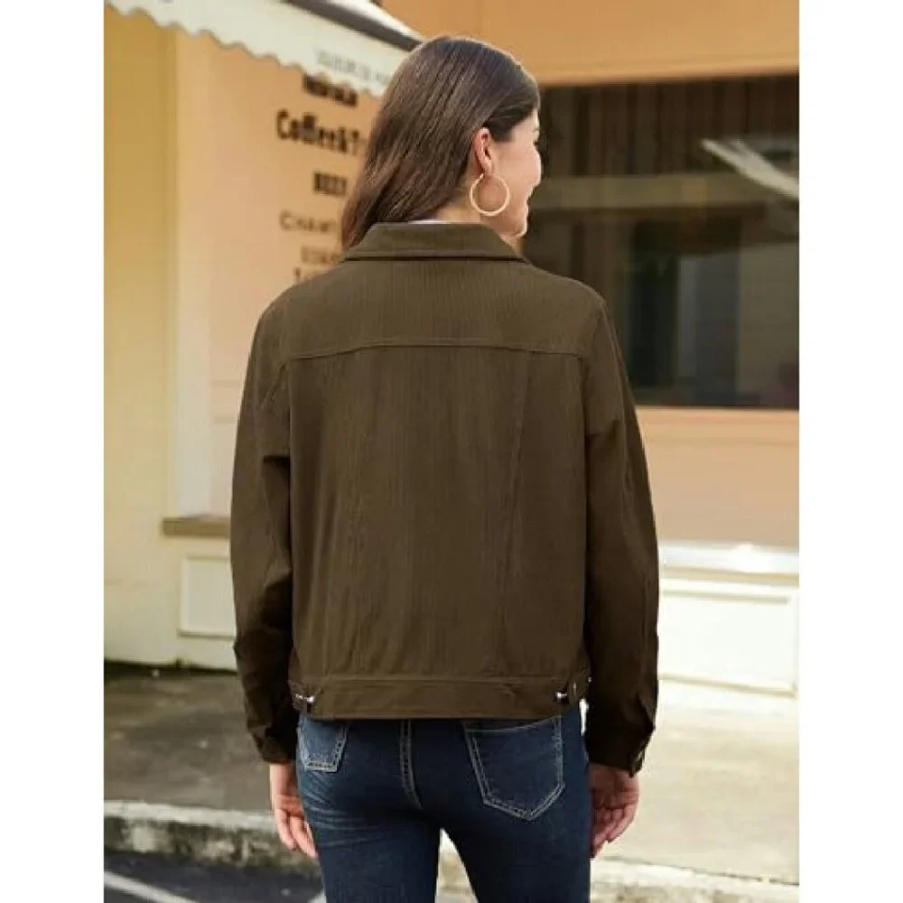 Cropped Corduroy Shacket, Velvet Blend, Chest Pockets, Casual Jacket